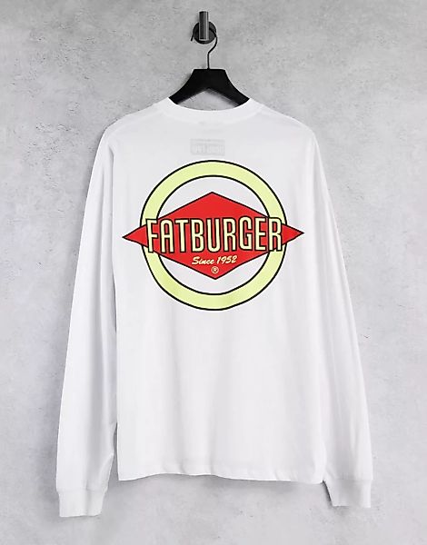 ASOS DESIGN – Langärmliges Oversize-Shirt in Weiß mit „Fatburger“-Print günstig online kaufen