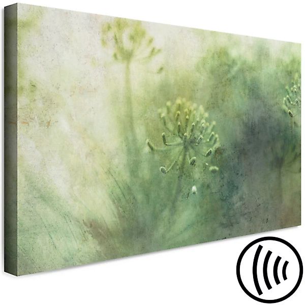 Leinwandbild Mai Blumen im Nebel - Grafik mit grüner, wilder Vegetation XXL günstig online kaufen