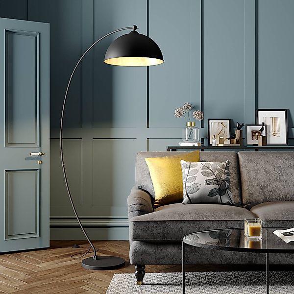 Lindby Bogenlampe Jonera, schwarz, Metall, E27, Höhe 185cm günstig online kaufen