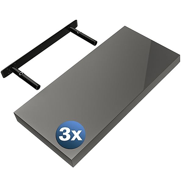 Wandregal Schweberegal 50cm 3er-Set Hochglanz Grau + Halterung günstig online kaufen