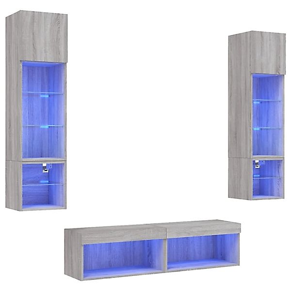 vidaXL 6-Tlg Wohnwand mit LED-Beleuchtung Grau Sonoma Holzwerkstoff 3216627 günstig online kaufen