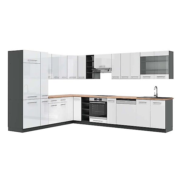 Vicco Fame-Line Eckküche Weiß Hochglanz/Anthrazit 347 x 257 cm AP Eiche günstig online kaufen