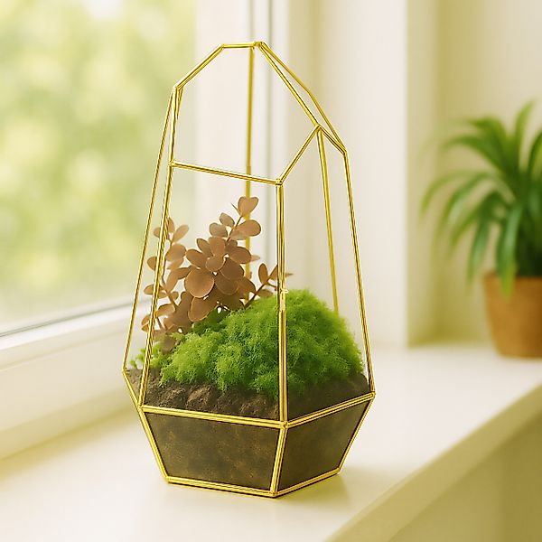 relaxdays Gewächshaus Geometrisches Pflanzenterrarium aus Glas, günstig online kaufen