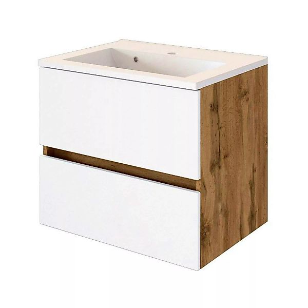 Badezimmer Waschtisch 60 cm inkl. Waschbecken LOUROSA-03 in Wotaneiche Nb. günstig online kaufen