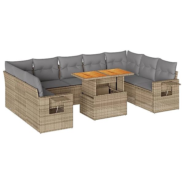 vidaXL 10-Tlg Garten-Sofagarnitur mit Kissen Beige Poly Rattan 3327195 günstig online kaufen