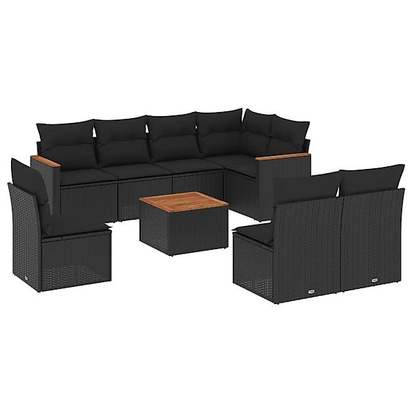 vidaXL 9-Tlg Garten-Sofagarnitur mit Kissen Schwarz Poly Rattan 3226048 günstig online kaufen