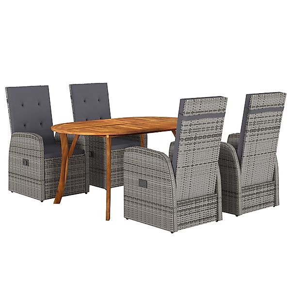 vidaXL 5-Teiliges Garten Esszimmer Set mit Kissen Grau Poly Rattan Akazie 3 günstig online kaufen