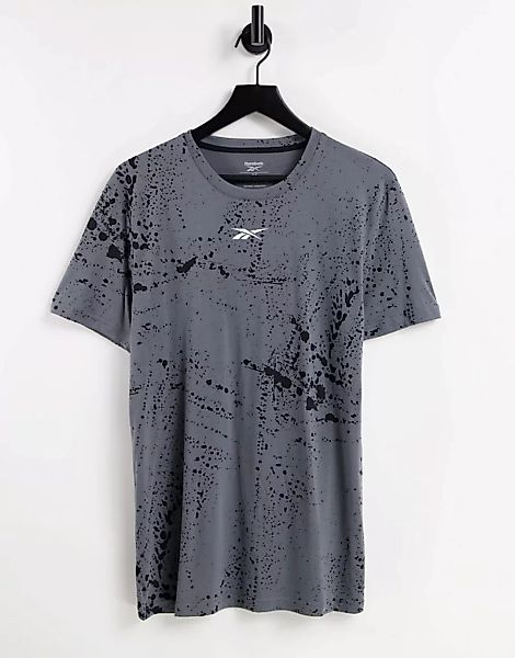 Reebok – Training – T-Shirt in Grau mit Tintenklecksmuster günstig online kaufen
