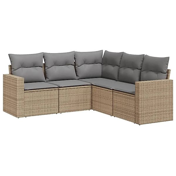 vidaXL 5-Tlg Garten-Sofagarnitur mit Kissen Beige Poly Rattan 3251286 günstig online kaufen