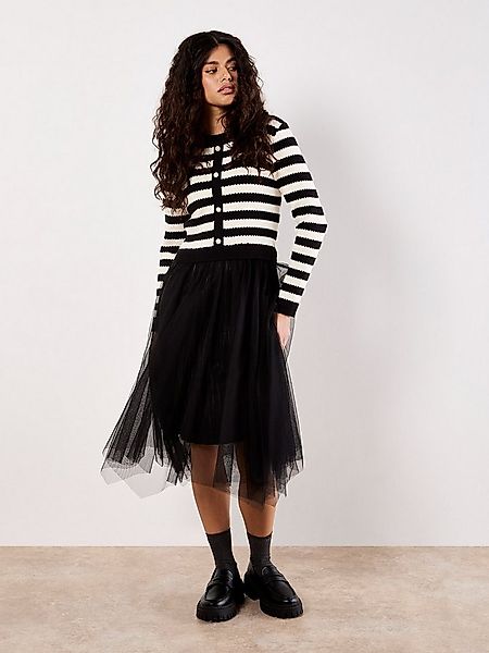 Apricot Midikleid Strick und Tüll Kleid in Streifenoptik günstig online kaufen