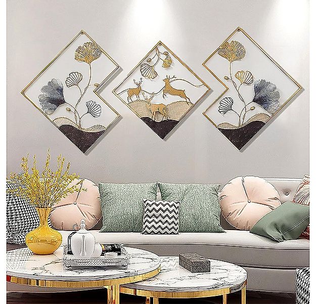 NUODWELL Wanddekoobjekt 3 Stück Eisen Ginkgo Wandskulpturen Metall Wandbeha günstig online kaufen