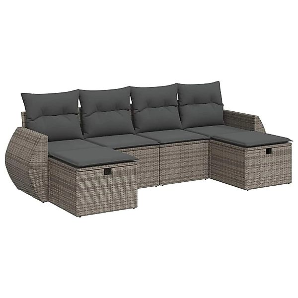 vidaXL 6-Tlg Garten-Sofagarnitur mit Kissen Grau Poly Rattan 3325626 günstig online kaufen