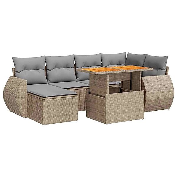 vidaXL 7-Tlg Garten-Sofagarnitur mit Kissen Beige Poly Rattan 3327286 günstig online kaufen
