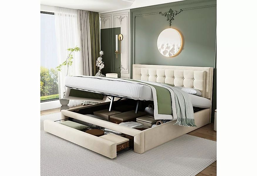 SOFTWEARY Polsterbett (Doppelbett mit Lattenrost, Bettkasten und Schublade, günstig online kaufen