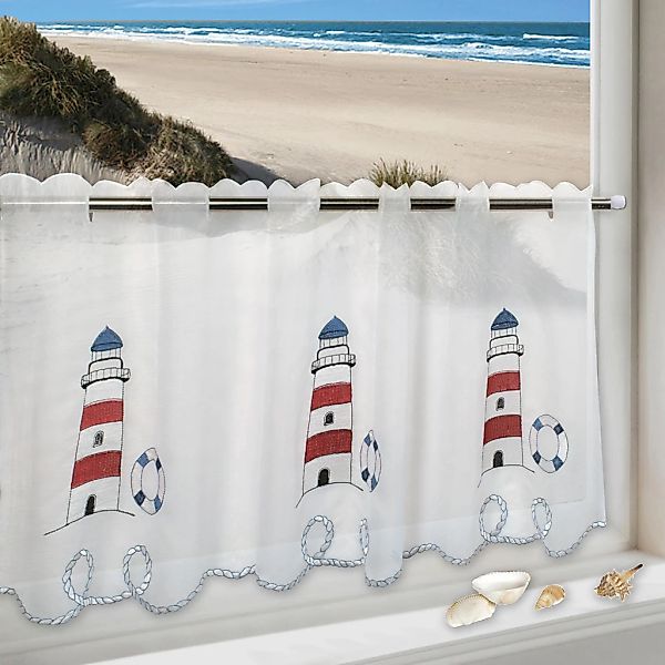 Delindo Lifestyle Scheibengardine "LEUCHTTURM" Stangendurchzug 1 Stk. tlg. günstig online kaufen