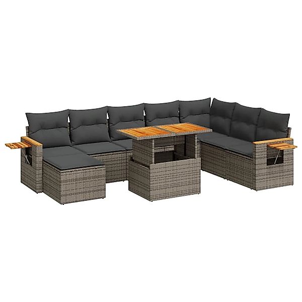vidaXL 9-Tlg Garten-Sofagarnitur mit Kissen Grau Poly Rattan Akazie 3327637 günstig online kaufen