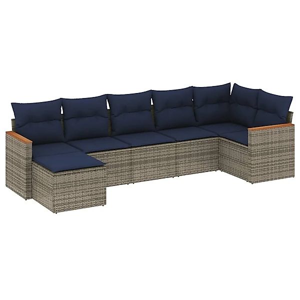 vidaXL 7-Tlg Gartensofa-Set mit Kissen Grau Polyrattan 3226194 günstig online kaufen