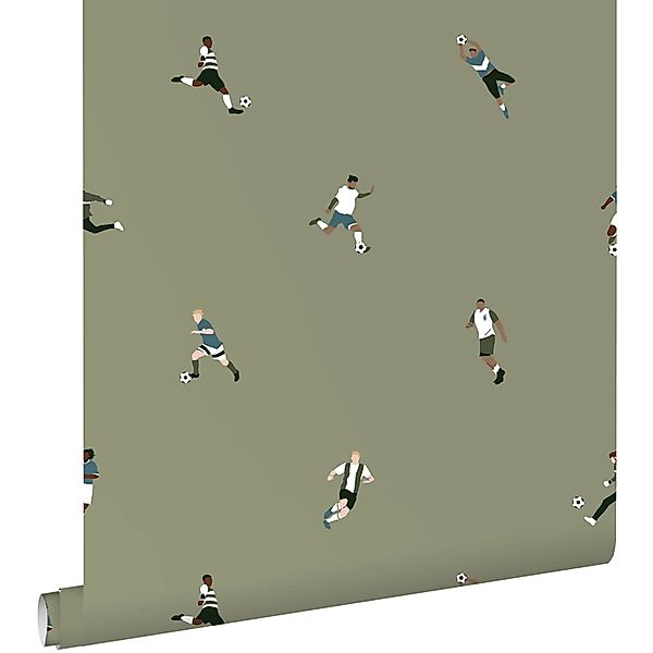 ESTAhome Tapete Fußballspieler Olivgrün 50 x 900 cm günstig online kaufen