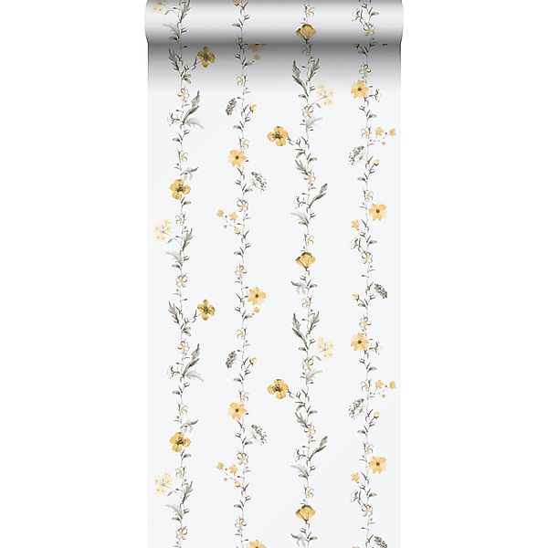 Sanders & Sanders Tapete Blumen Gelb und Weiß 53 cm x 10 m günstig online kaufen