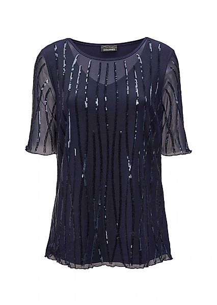 GOLDNER Langarm-Poloshirt "Kurzgröße Mesh-Shirt mit funkelnden Pailletten" günstig online kaufen