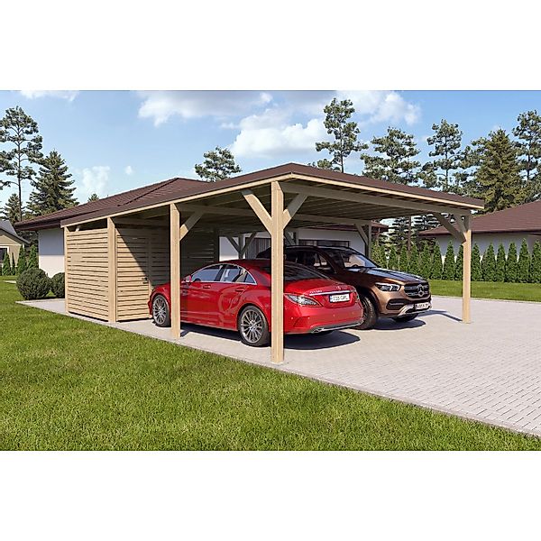 Holzbrüder Carport Ralf 52m² mit kl. Geräteraum Impräg.-Dunkelbraun günstig online kaufen