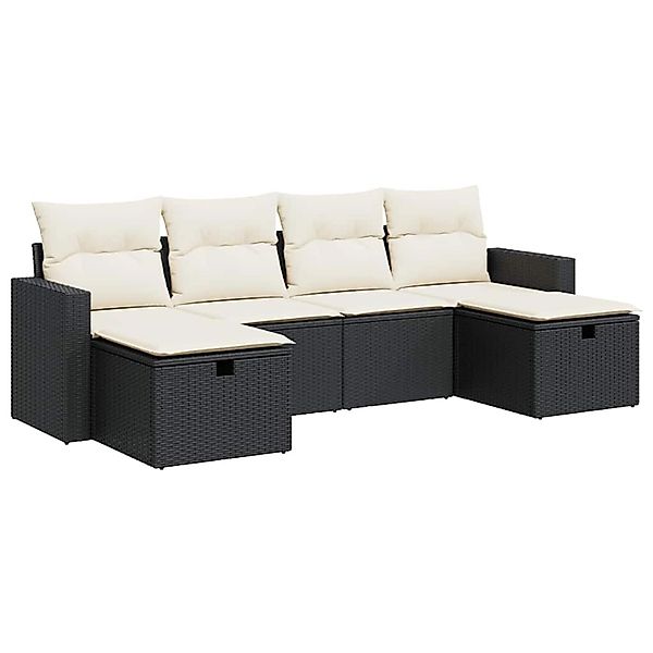 vidaXL 6-Tlg Garten-Sofagarnitur mit Kissen Schwarz Poly Rattan 3325422 günstig online kaufen