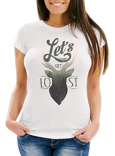 Neverless Print-Shirt Damen T-Shirt Hirsch Geweih Kopf Deer - Let`s get los günstig online kaufen