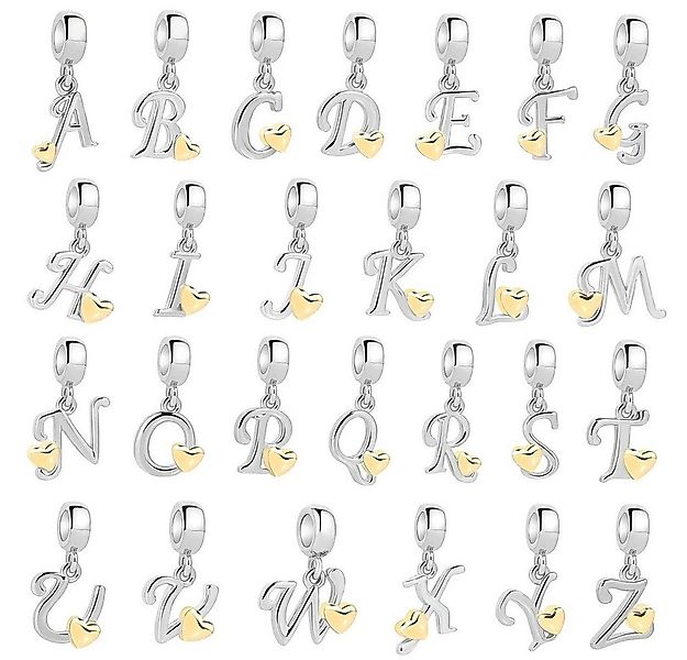 PANDACHARMS Buchstabenanhänger Buchstabe A-Z mit goldenem Herz für Charm Ar günstig online kaufen