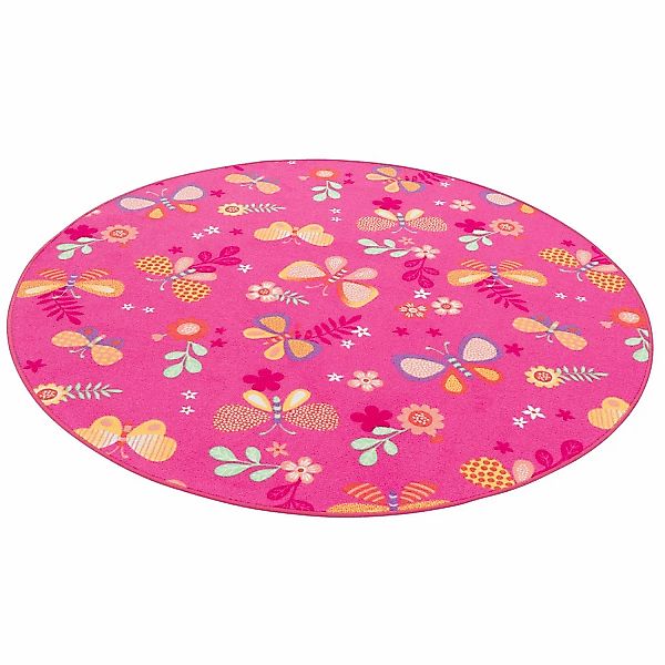 Snapstyle Kinder Spiel Teppich Schmetterling Pink 200cm Rund günstig online kaufen