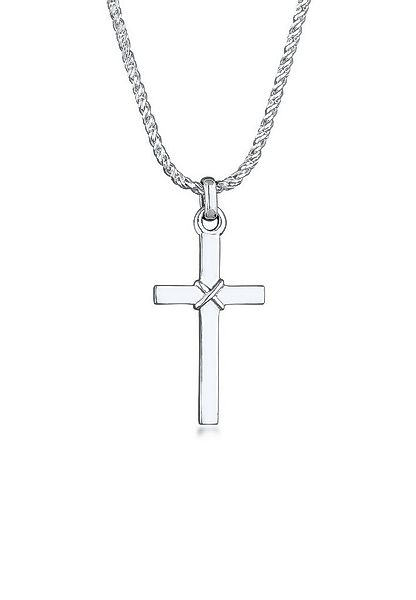 Kuzzoi Kette mit Anhänger Herren Kreuz Flach Kordelkette 925 Silber, Kreuz günstig online kaufen