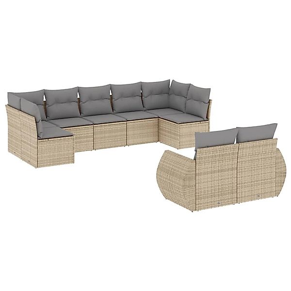 vidaXL 9-Tlg Garten-Sofagarnitur mit Kissen Beige Poly Rattan 3254156 günstig online kaufen