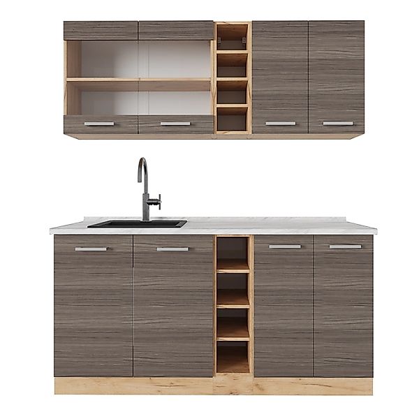Vicco R-Line Singleküche Edelgrau/Goldkraft Eiche 160 cm AP Marmor günstig online kaufen