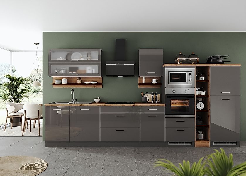 KOCHSTATION Küchenzeile »KS-Milan« 390 cm breit, viel Stauraum, wahlweise m günstig online kaufen