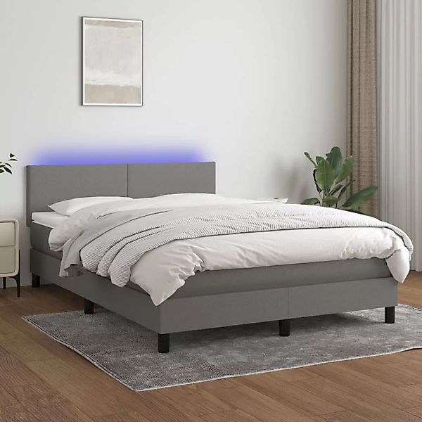 Vidaxl Boxspringbett Mit Matratze & Led Dunkelgrau 140x200 Cm Stoff günstig online kaufen