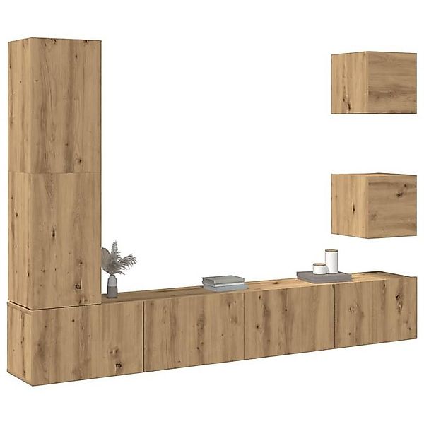 vidaXL Schrankmodule 5-tlg. TV-Schrank-Set Wandmontage Artisan-Eiche Holzwe günstig online kaufen