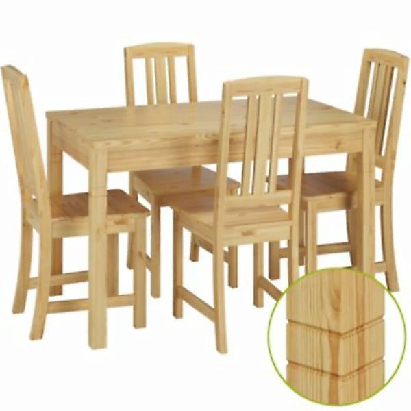 Erst-Holz® Vollholz-Essgruppe mit Tisch und 4 Stühle Kiefer Massivholz natu günstig online kaufen