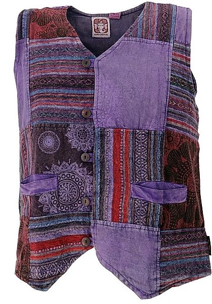 Guru-Shop Strickjacke Goaweste, Psytrance Patchwork Herren Weste - lila alt günstig online kaufen