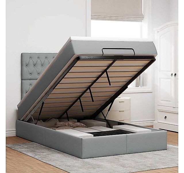 vidaXL Bett, Ottoman-Bett mit Matratze & LEDs Hellgrau 120x190 cm Stoff günstig online kaufen