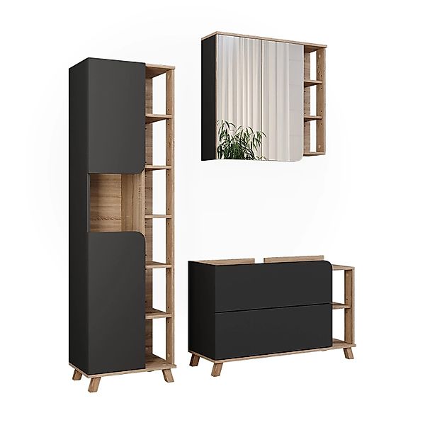 Vicco Badmöbel-Set Karen Sonoma/Anthrazit 3 Teile Opt 2 günstig online kaufen