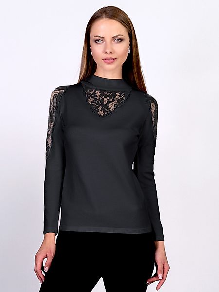 Passioni Strickpullover mit Stehkragen und Spitzendetails günstig online kaufen