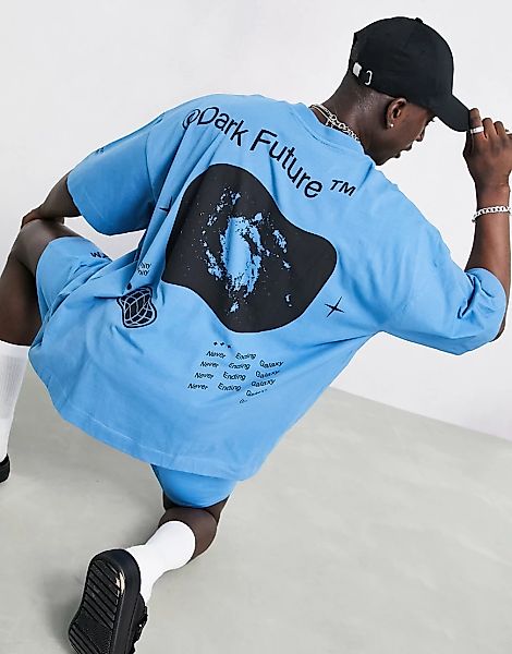 ASOS – Dark Future – Oversize-T-Shirt in Blaugrün mit Logo- und Weltallprin günstig online kaufen