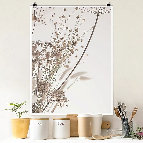 Poster Bouquet aus Ziergras und Blüten günstig online kaufen