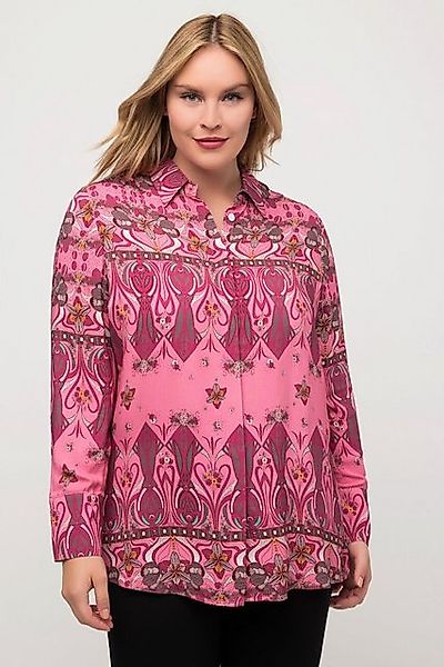 Ulla Popken Longbluse Satinbluse Art-Déco-Design Hemdkragen Langarm günstig online kaufen