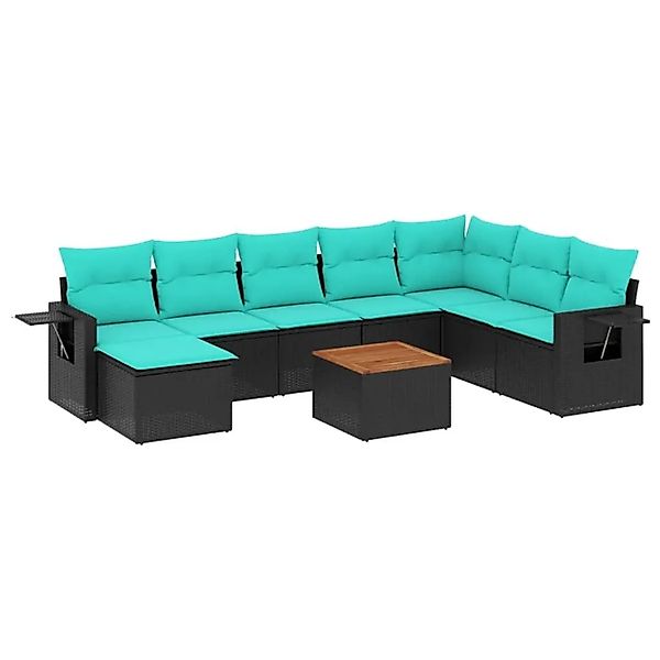 vidaXL 9-Tlg Gartensofa-Set mit Kissen Schwarzes Polyrattan 3224699 günstig online kaufen