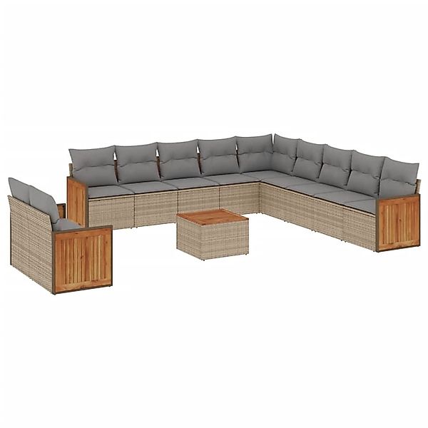 vidaXL 12-Tlg Garten-Sofagarnitur mit Kissen Beige Poly Rattan 3260218 günstig online kaufen