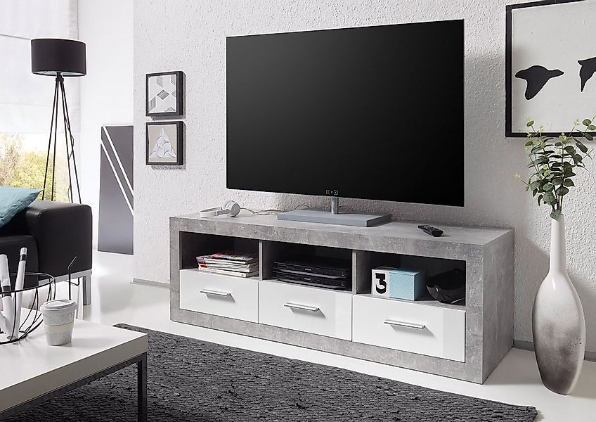 HBZ Lowboard Stone weiß Hochglanz, TV Möbel bis 55 Zoll, BxHxT 147x49x45 cm günstig online kaufen