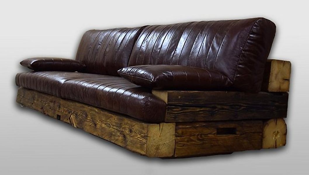 Xlmoebel Sofa Antikes Holz Ledersofa im Design-Stil - Designer-Polstersofa, günstig online kaufen