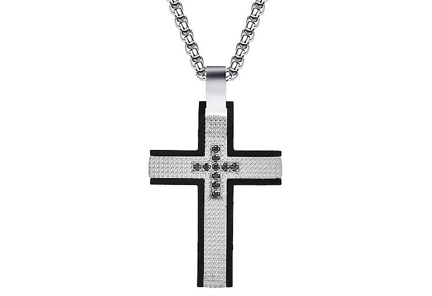 KARMA Kette mit Anhänger Halskette mit Kreuz Silber od. Schwarz Herren Edel günstig online kaufen