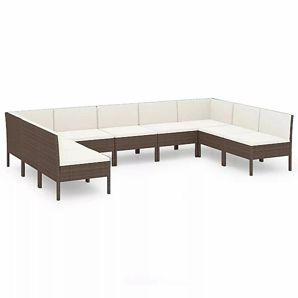 9-tlg. Garten-lounge-set Mit Auflagen Poly Rattan Braun günstig online kaufen