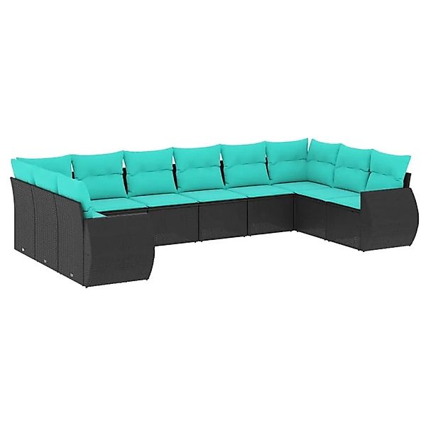 vidaXL 10-Tlg Gartensofa-Set mit Kissen Schwarzes Polyrattan 3221866 günstig online kaufen